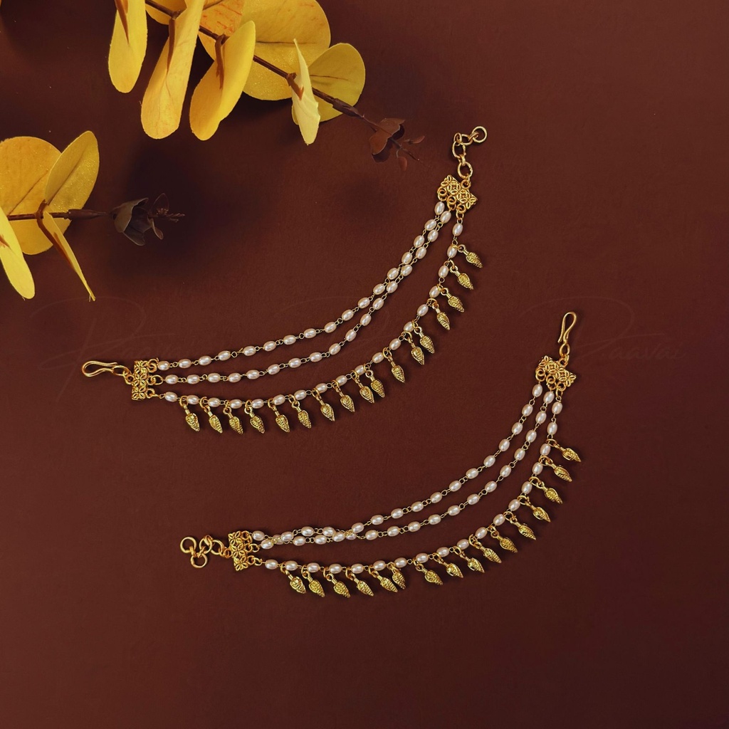 Traditional Gold Pearl Earring Chain 6002