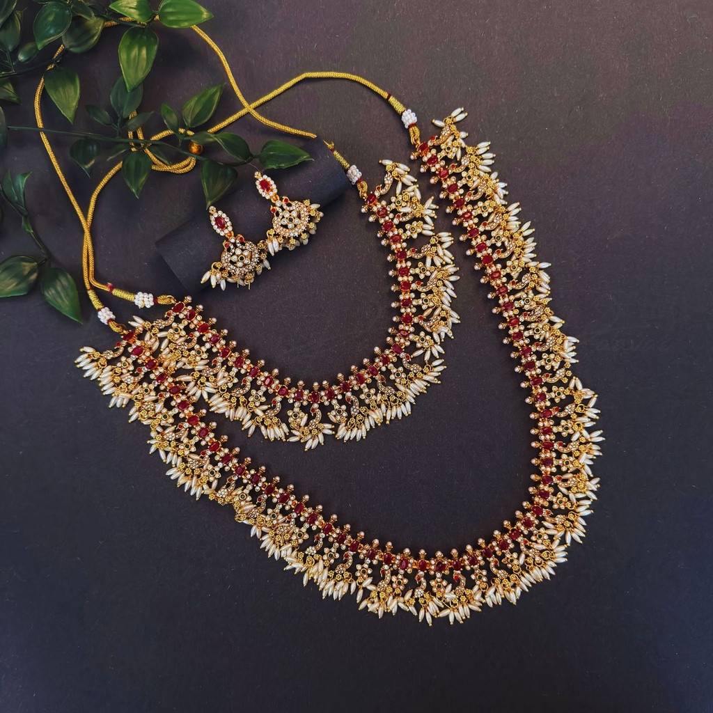 Royal Gold Stone Bead Necklace Set 7003