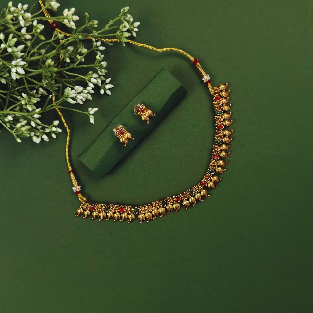 Antique Mango Gold Ruby Stone Necklace Set 1050