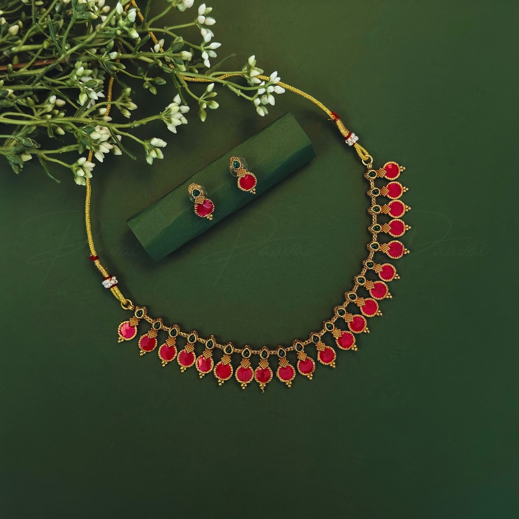 Antique Gold Ruby Stone Necklace Set 1052