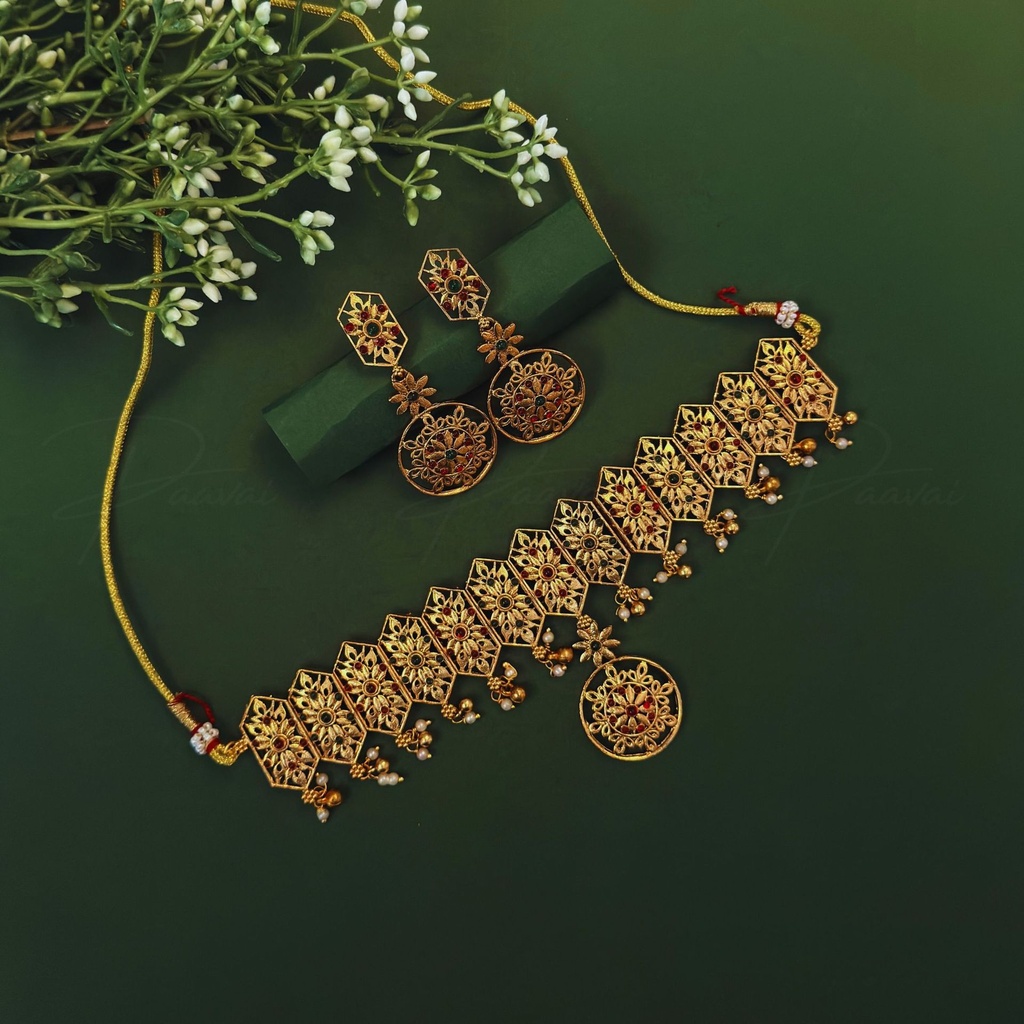 Antique Floral Gold Choker Set 1053
