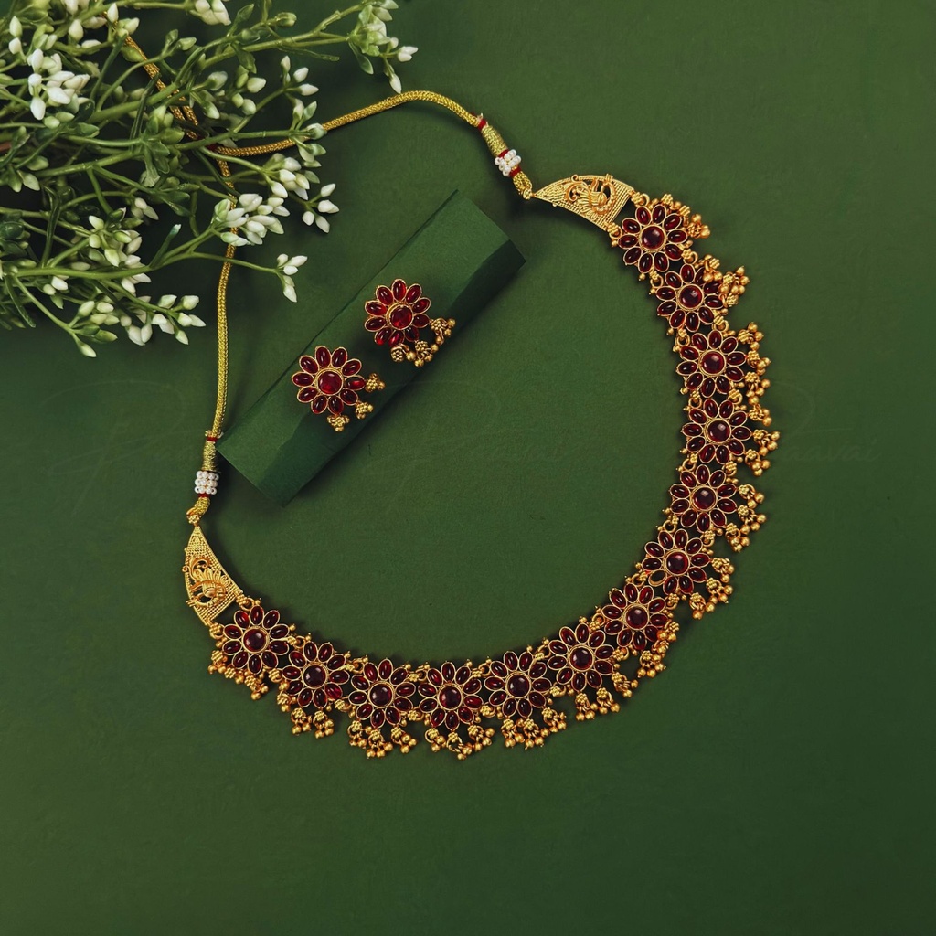 Ruby Temple Garland Necklace 1055