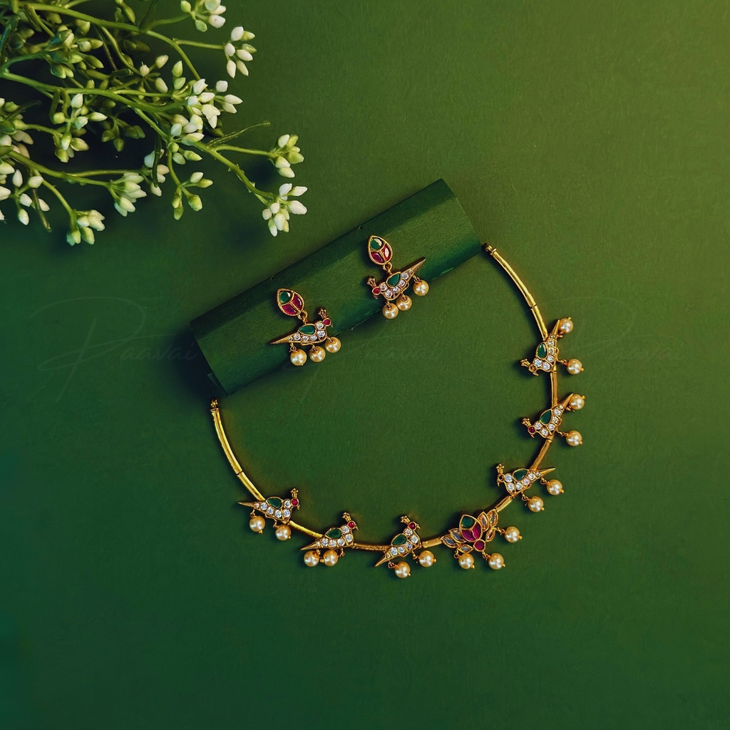 Peacock Stone Necklace Earring Set 1033