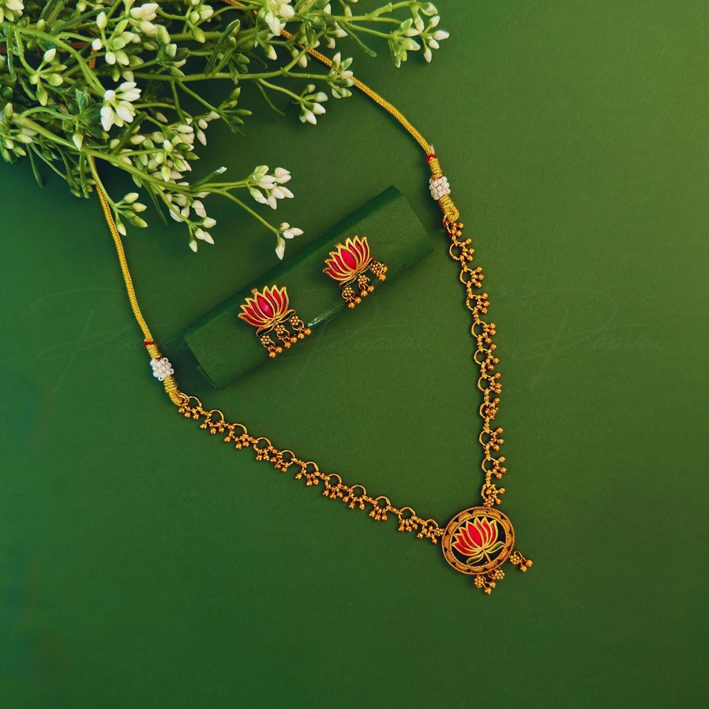 Festive Lotus Necklace Earring Set 1013
