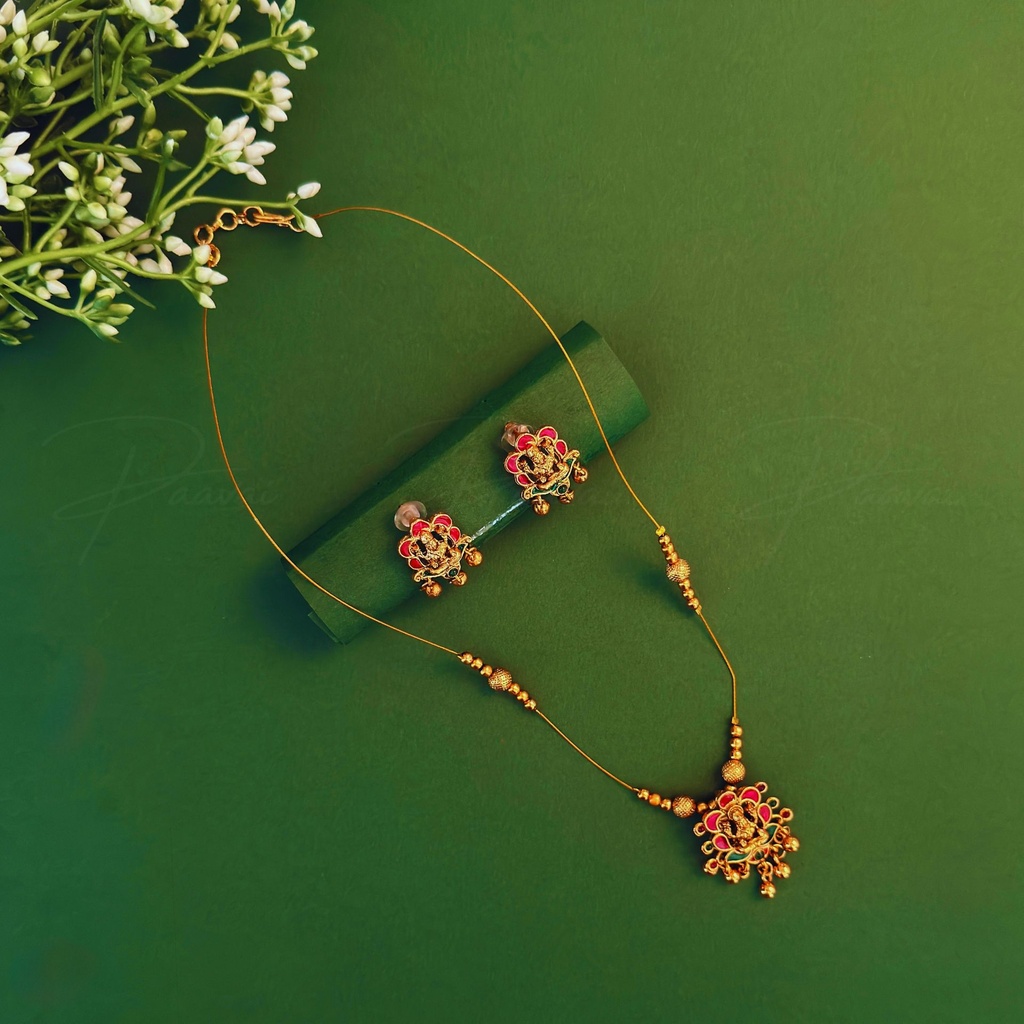 Antique Gold Pearl Ruby Necklace Pendant Short 1016