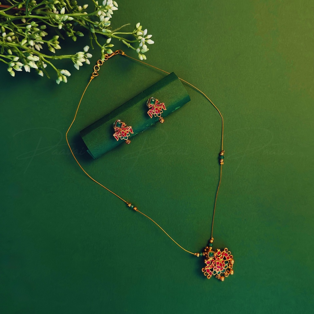 Antique Gold Pearl Ruby Necklace Pendant Short 1045