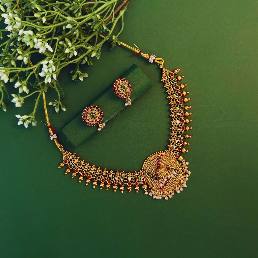 Antique Pearl Ruby Necklace Stud Short 1002