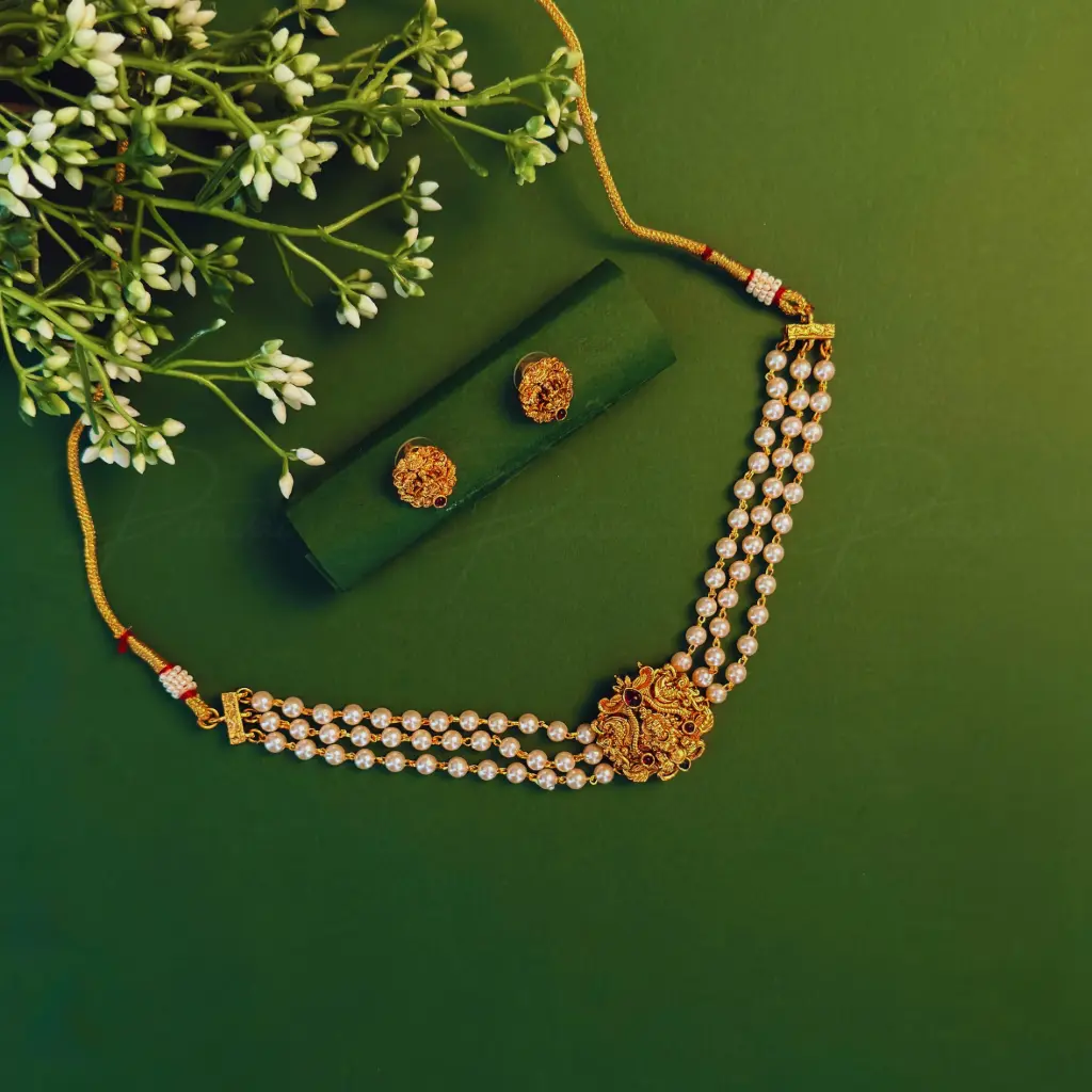 Royal Pearl Stone Red Necklace Choker Pendant 1028