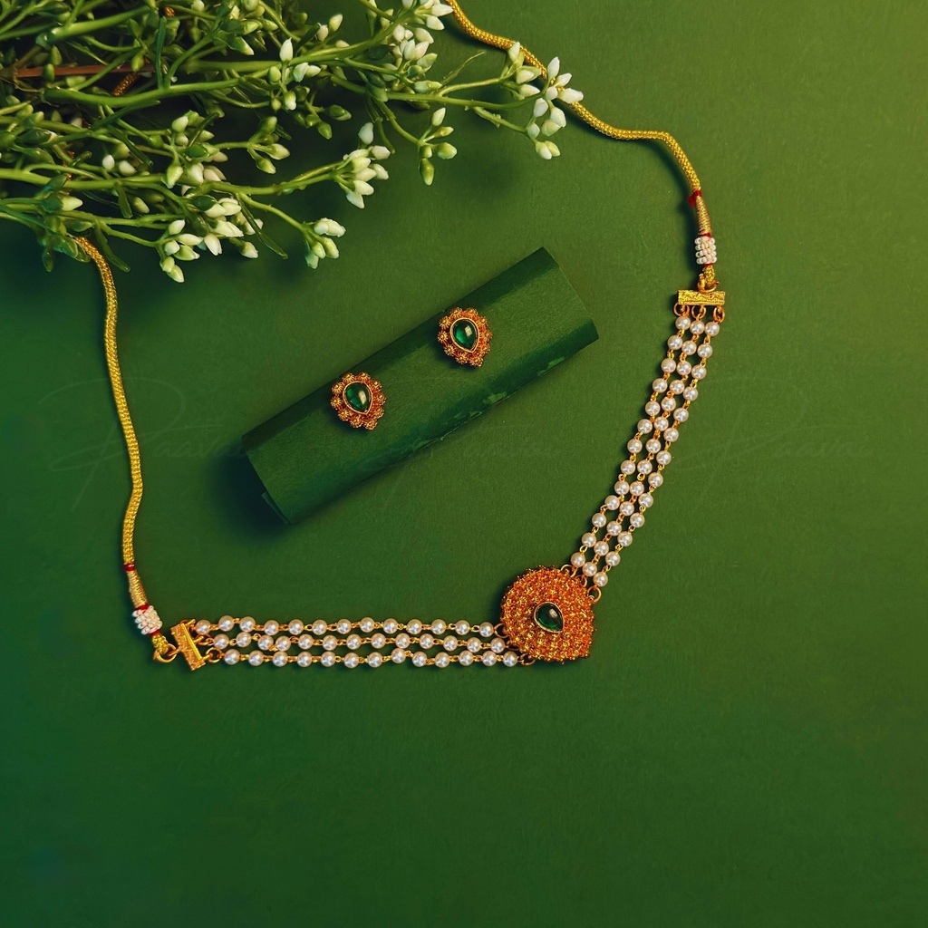 Royal Pearl Stone Green Necklace Choker Pendant 1043