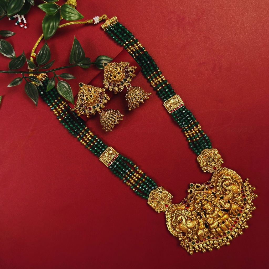 Gold Green Earring Pendant Necklace Set 2007