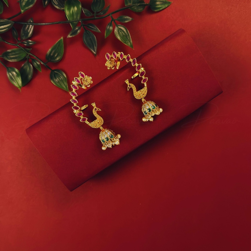 Peacock Gold Stone Pink Earring 3002