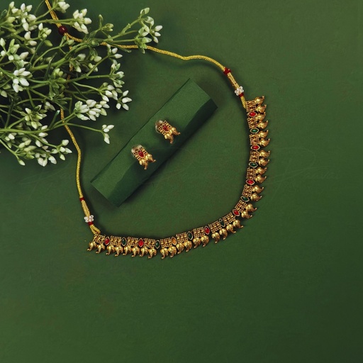 Antique Mango Gold Ruby Stone Necklace Set 1050