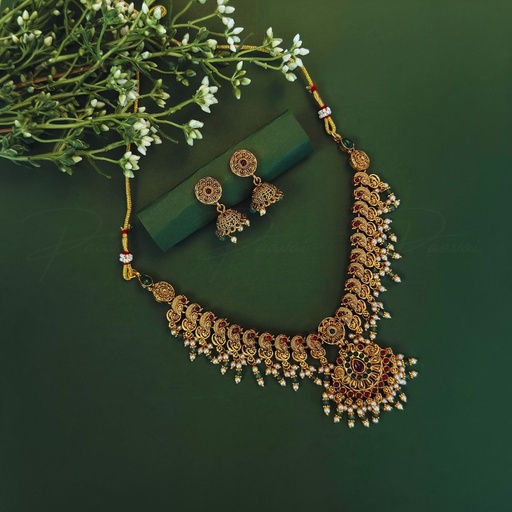 Royal Pearl Ruby Stone Necklace Set 1054