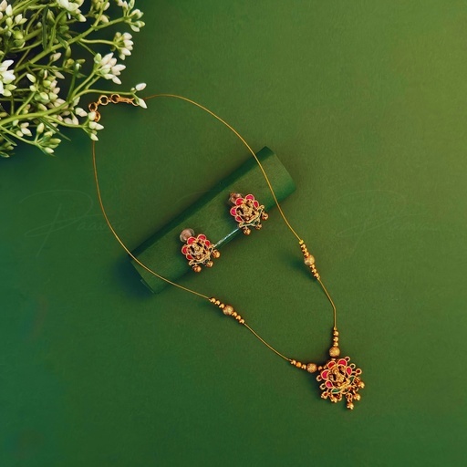 Antique Gold Pearl Ruby Necklace Pendant Short 1016