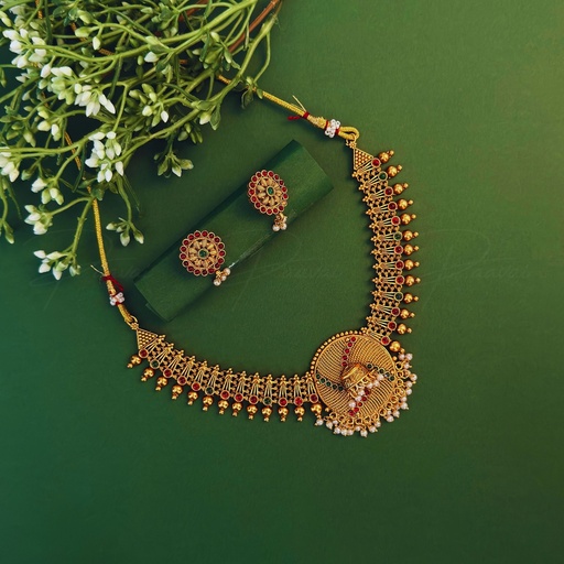 Antique Pearl Ruby Necklace Stud Short 1002