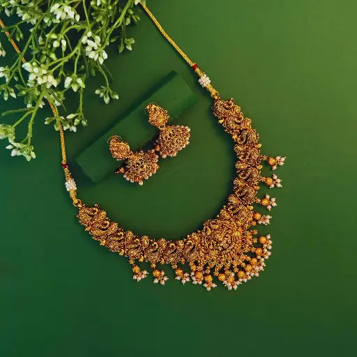 Royal Gold Pearl Necklace Jhumka Short Set 1009