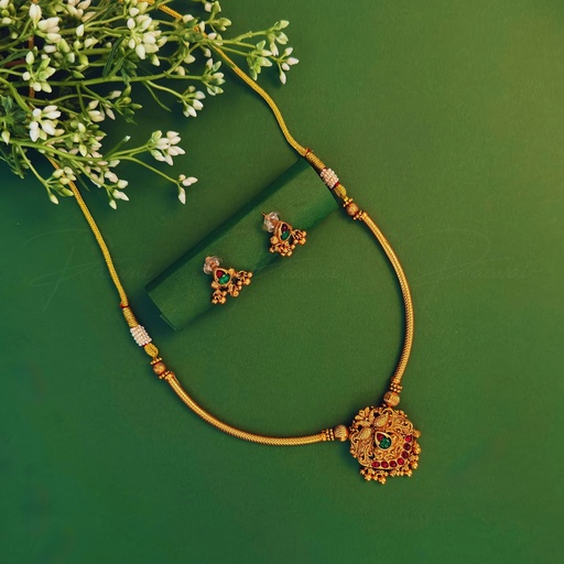 Traditional Gold Ruby Stone Necklace Choker Pendant Short 1022