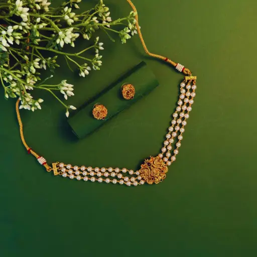 Royal Pearl Stone Red Necklace Choker Pendant 1028