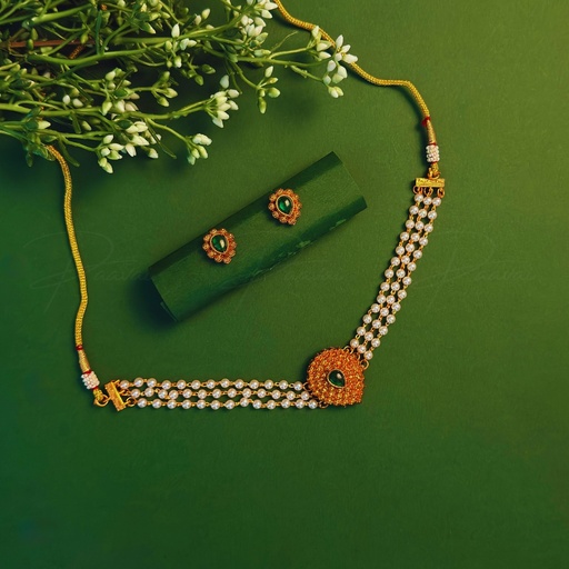 Royal Pearl Stone Green Necklace Choker Pendant 1043