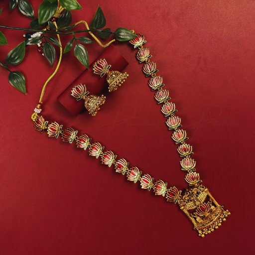 Lotus Necklace Jhumka Pendant Set 2008