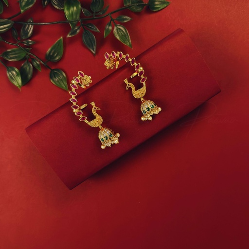 Peacock Gold Stone Pink Earring 3002